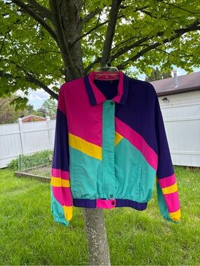 Retro Vibe Colorblock Windbreaker Jacket - Teal, Pink, Purple, and Yellow